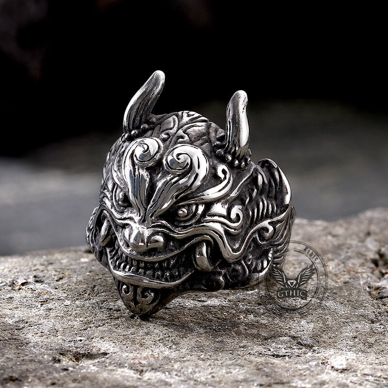 Anillo de acero inoxidable con el símbolo del demonio japonés Oni