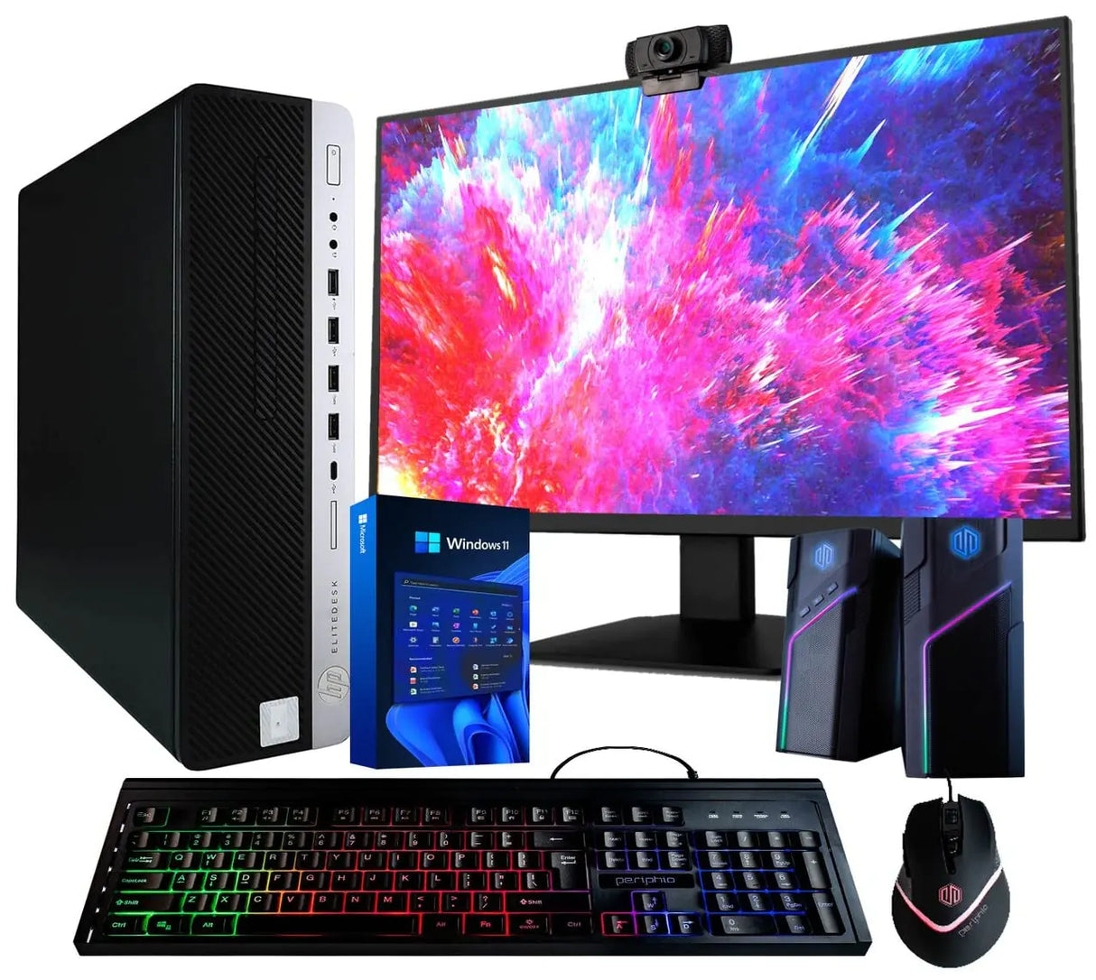 HP EliteDesk 800G4 Desktop Computer | Hexa Core Intel i5 (3.2GHz) | 16GB DDR4 RAM | 500GB SSD | 5G-WiFi & Bluetooth | 22in LCD Monitor | RGB Ultimate Desktop Kit | Windows 11 Pro Black (Renewed) - Lootquake