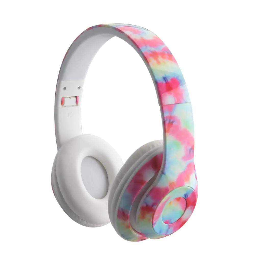 Wireless Express Bluetooth Headphones - Foldable Bluetooth Headset - Lightweight Headphones - Adjustable On-Ear Headphones - Fashion Bluetooth Headphones with Microphone (Tye Dye) - Lootquake