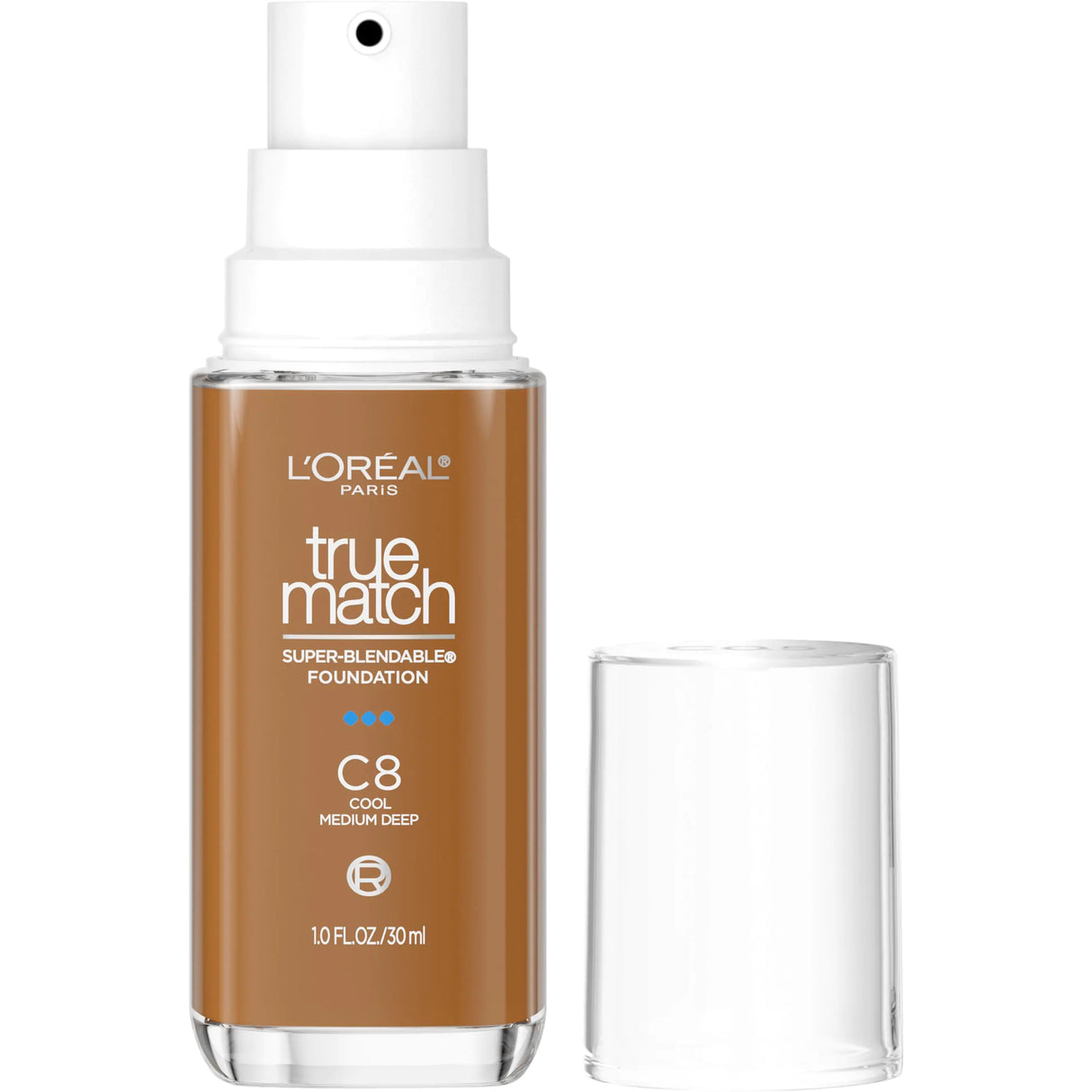 Base de maquillaje líquida True Match Super-Blendable de L'Oréal Paris, cobertura media, C8 Medium Deep, 1 onza líquida