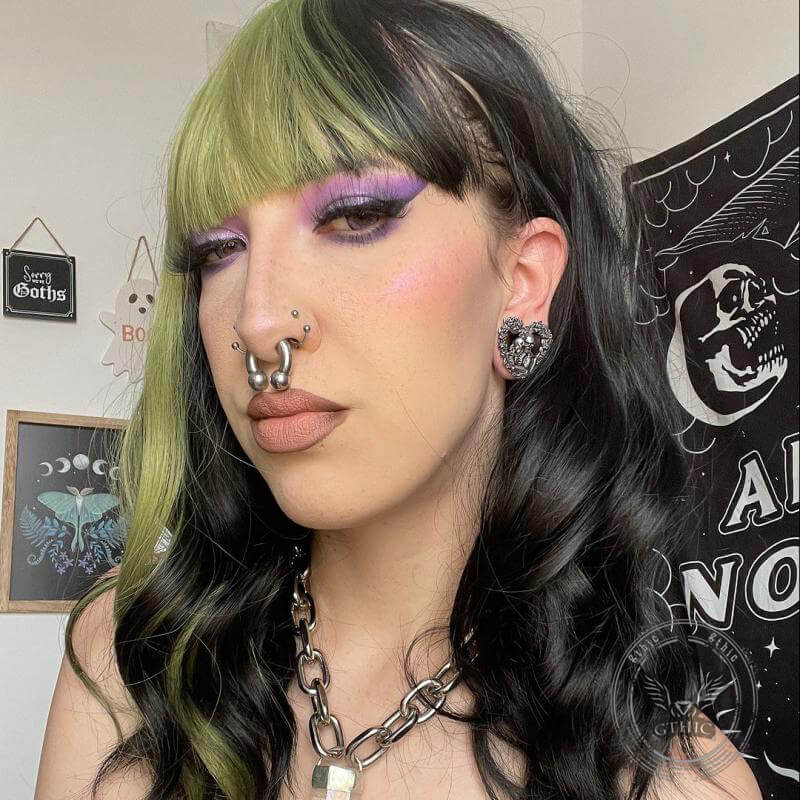 Dilatadores de oreja de acero inoxidable con forma de calavera y corazón