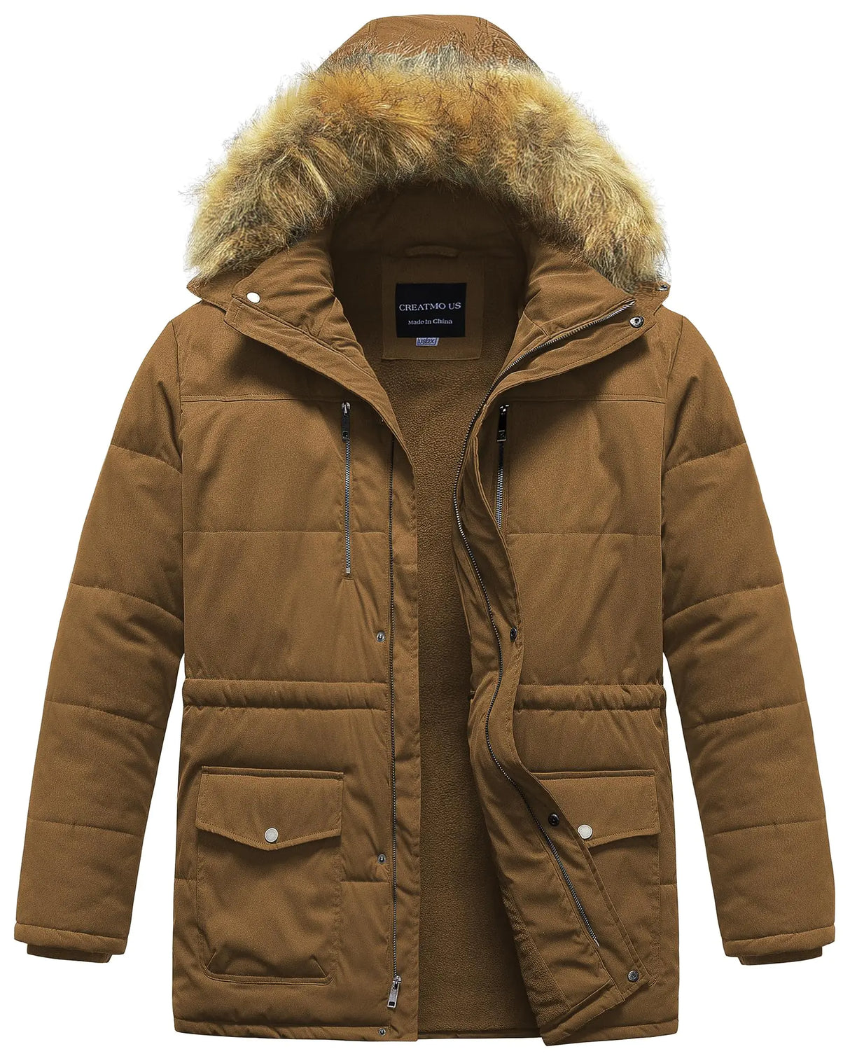 CREATMO US Mens Big & Tall Clothing Jackets For Men Coats Mens Winter Jacket Hooded Warm Fleece Thicken Windproof Down Parka Coat With Hood Snow proof Light Brown 3X - Lootquake