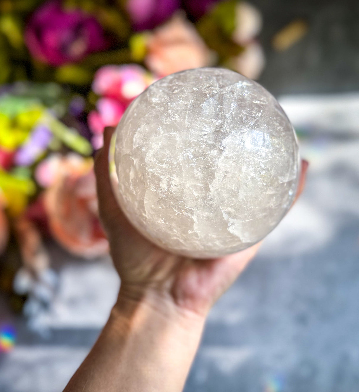 4" RAINBOW Quartz Crystal Sphere, Large Quartz Crystal Ball, Gazing Ball