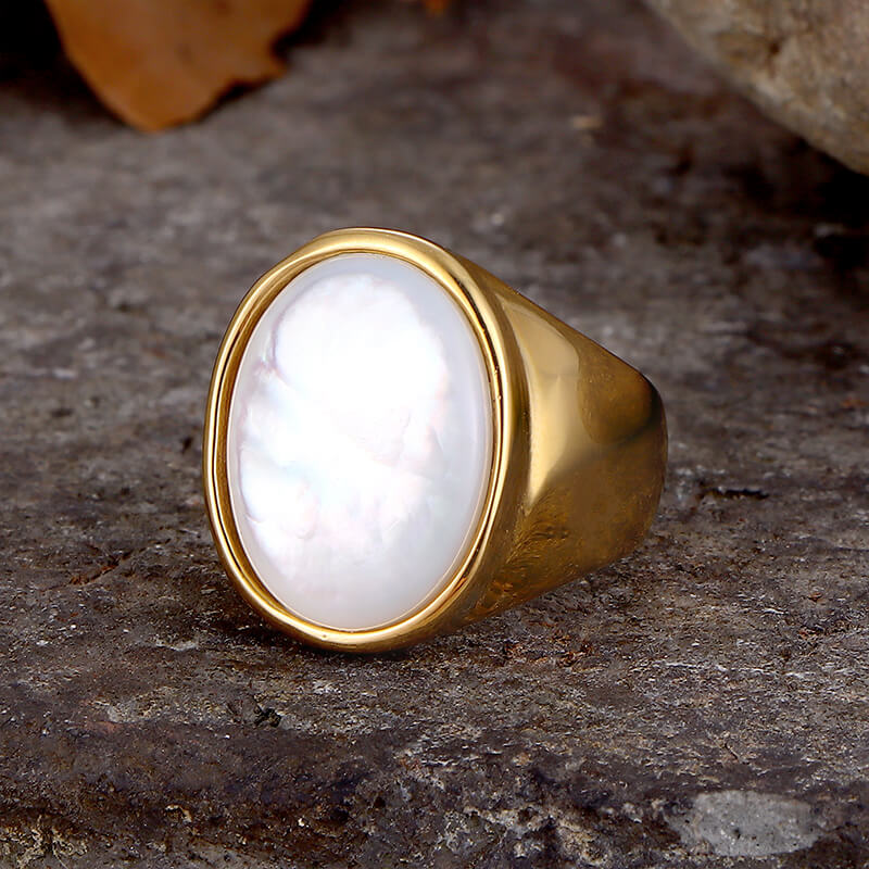 Anillo minimalista de acero inoxidable con concha redonda