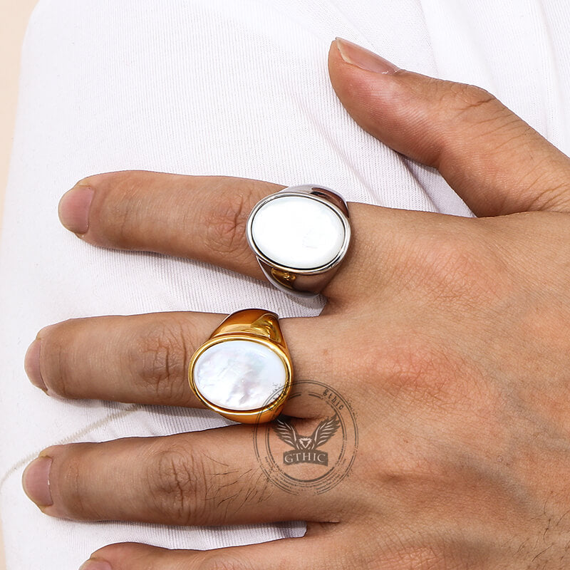 Anillo minimalista de acero inoxidable con concha redonda