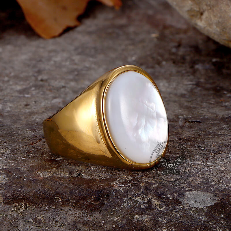 Anillo minimalista de acero inoxidable con concha redonda