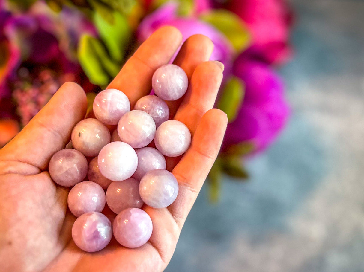 Mini Pink Kunzite Spheres, Crystals and Stones, Pink Kunzite Marble