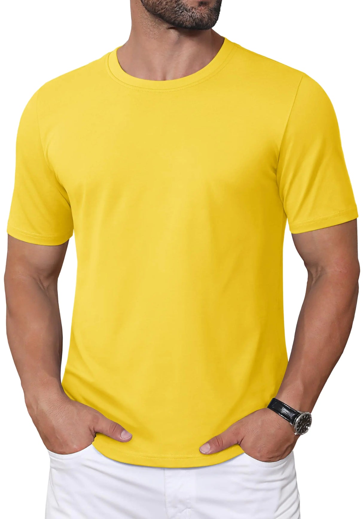 MAGCOMSEN Mens Tshirt Short Sleeve Crew Neck T Shirts Work T Shirts Casual Plain T Shirts Cotton T Shirts Fitted Tshirts YellowL - Lootquake