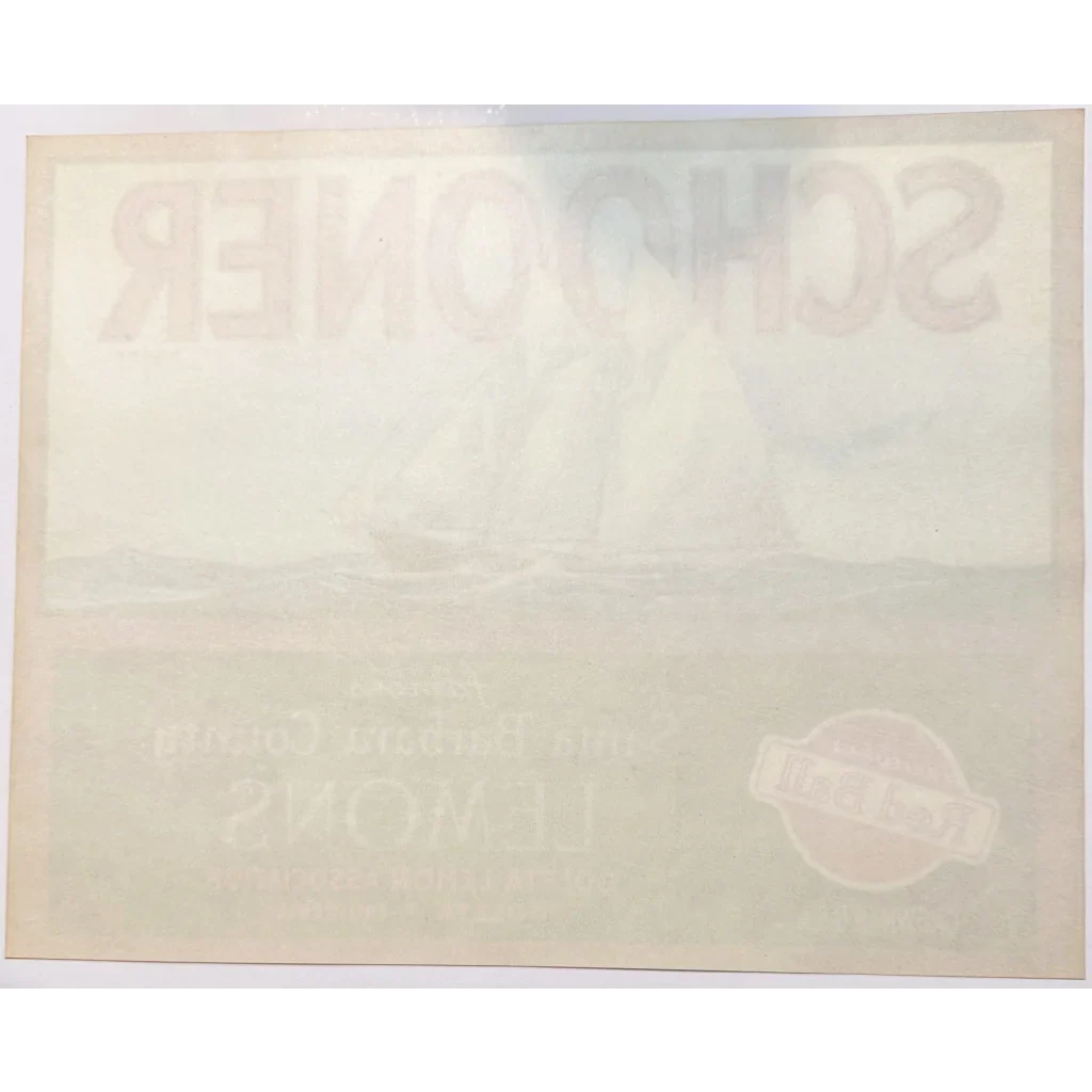 Nautical 1930s Schooners Lemons Crate Label from Santa Barbara