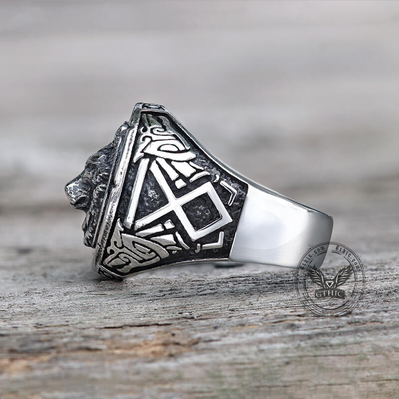 Anillo vikingo de acero inoxidable con diseño de lobo eslavo nórdico