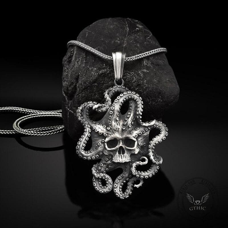 Collar de calavera de estaño puro con pulpo Kraken