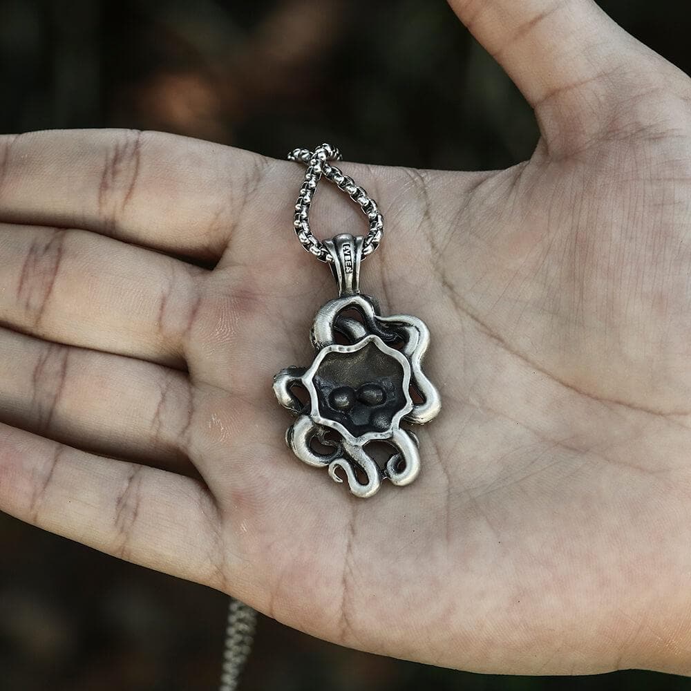 Collar de calavera de estaño puro con pulpo Kraken