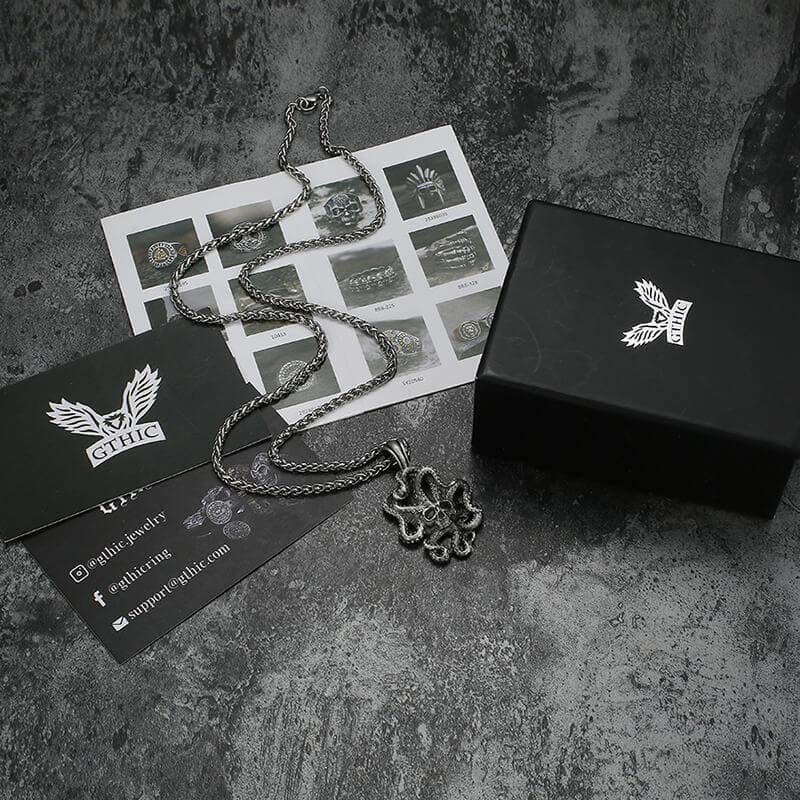 Collar de calavera de estaño puro con pulpo Kraken