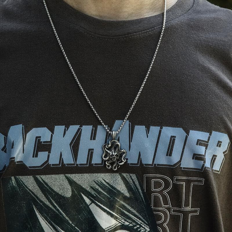 Collar de calavera de estaño puro con pulpo Kraken
