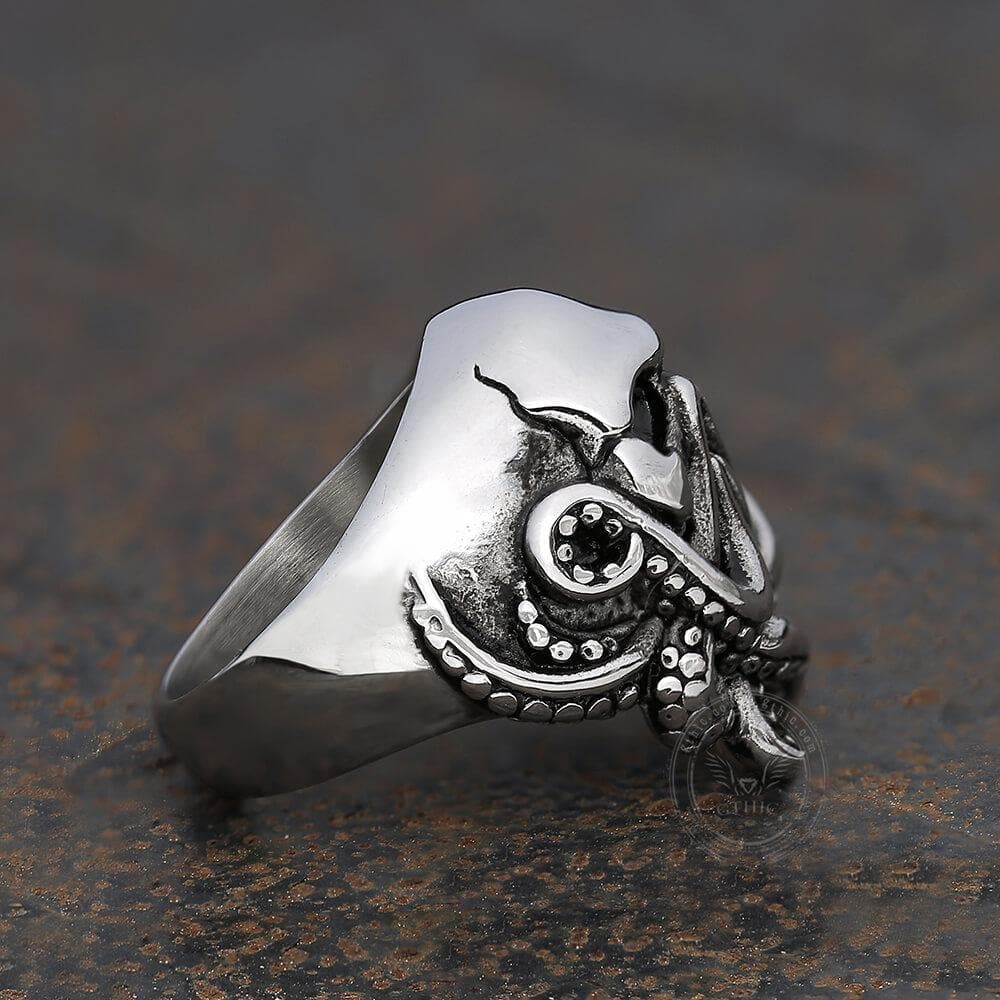 Anillo de calavera de acero inoxidable con diseño de pulpo marinero