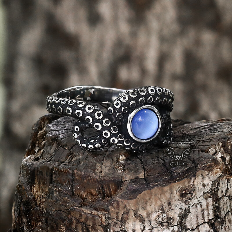 Anillo de acero inoxidable con forma de animal y tentáculo de pulpo