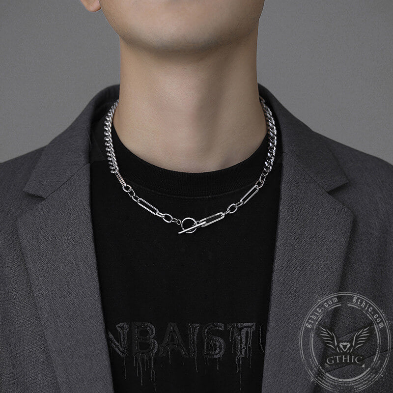 Collar de acero inoxidable con cadena cubana y hebilla OT