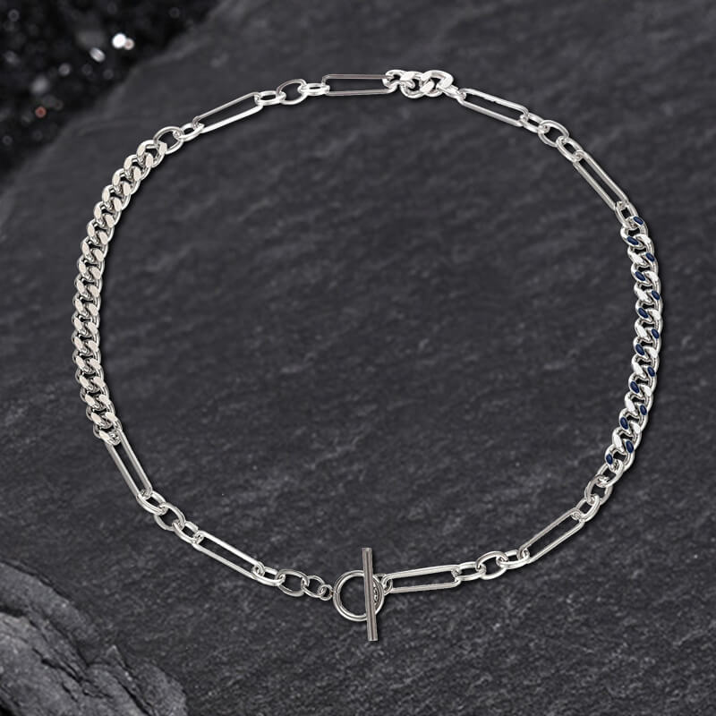 Collar de acero inoxidable con cadena cubana y hebilla OT