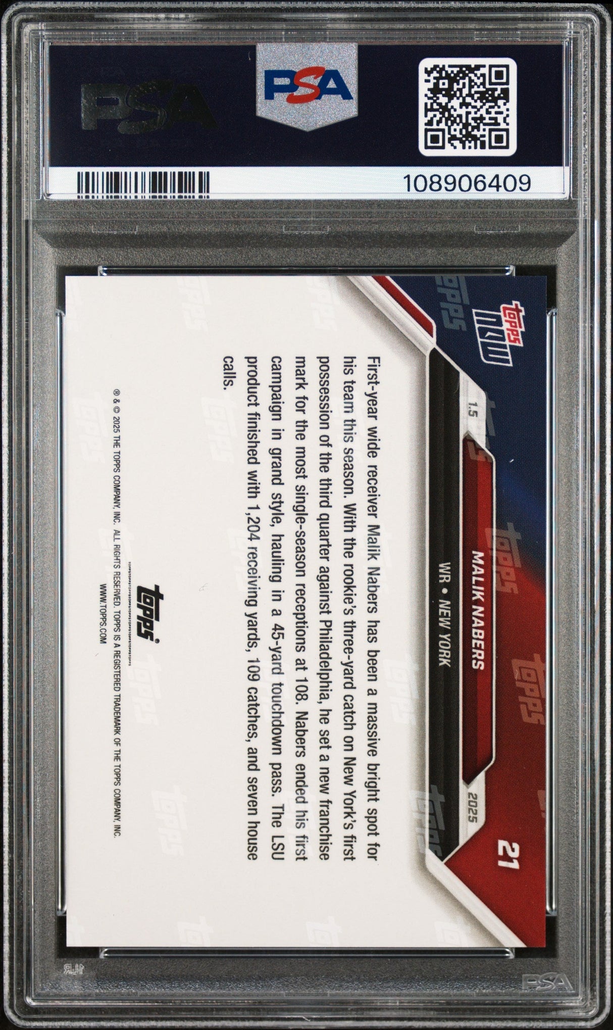 Graded 2024 Topps Now Malik Nabers #21 Rookie RC Football Card PSA 10 Gem Mint