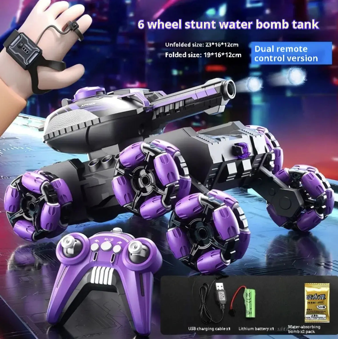 Remote Control Tank Six-wheeled Stunt Car 24g Gesture Sensing Children's Toys - Lootquake