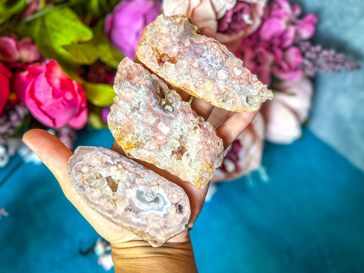 Beautiful Pink Flower Agate Slices, Polished Flower Agate Slabs, Pink Cherry Blossom Agate Polished Slab