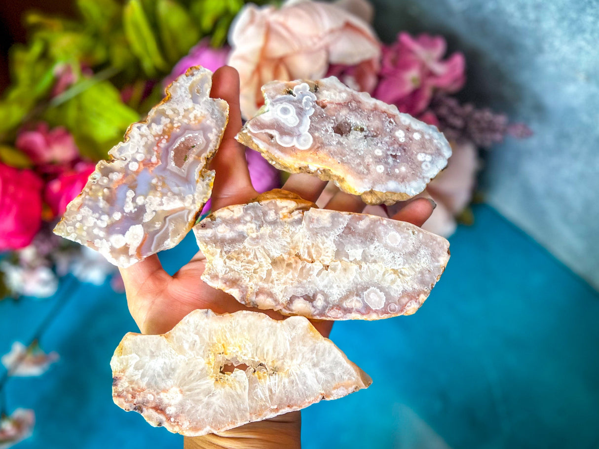 Beautiful Pink Flower Agate Slices, Polished Flower Agate Slabs, Pink Cherry Blossom Agate Polished Slab