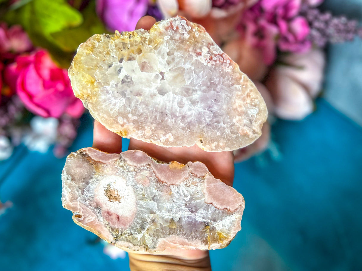 Beautiful Pink Flower Agate Slices, Polished Flower Agate Slabs, Pink Cherry Blossom Agate Polished Slab
