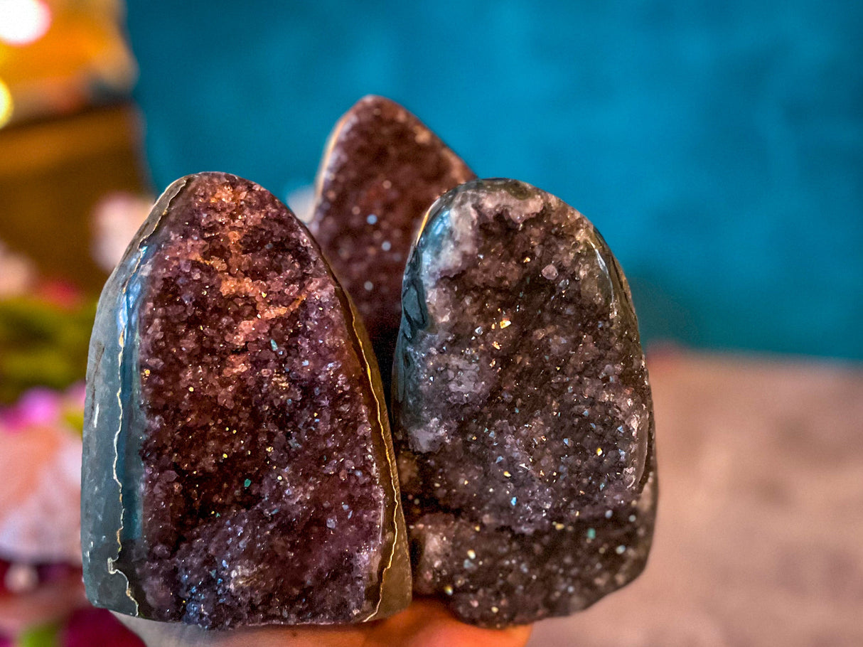 Large Semi Polished Rainbow Amethyst Cathedrals, Pink Amethyst, Raw Black Amethyst Freeforms 500 gram+
