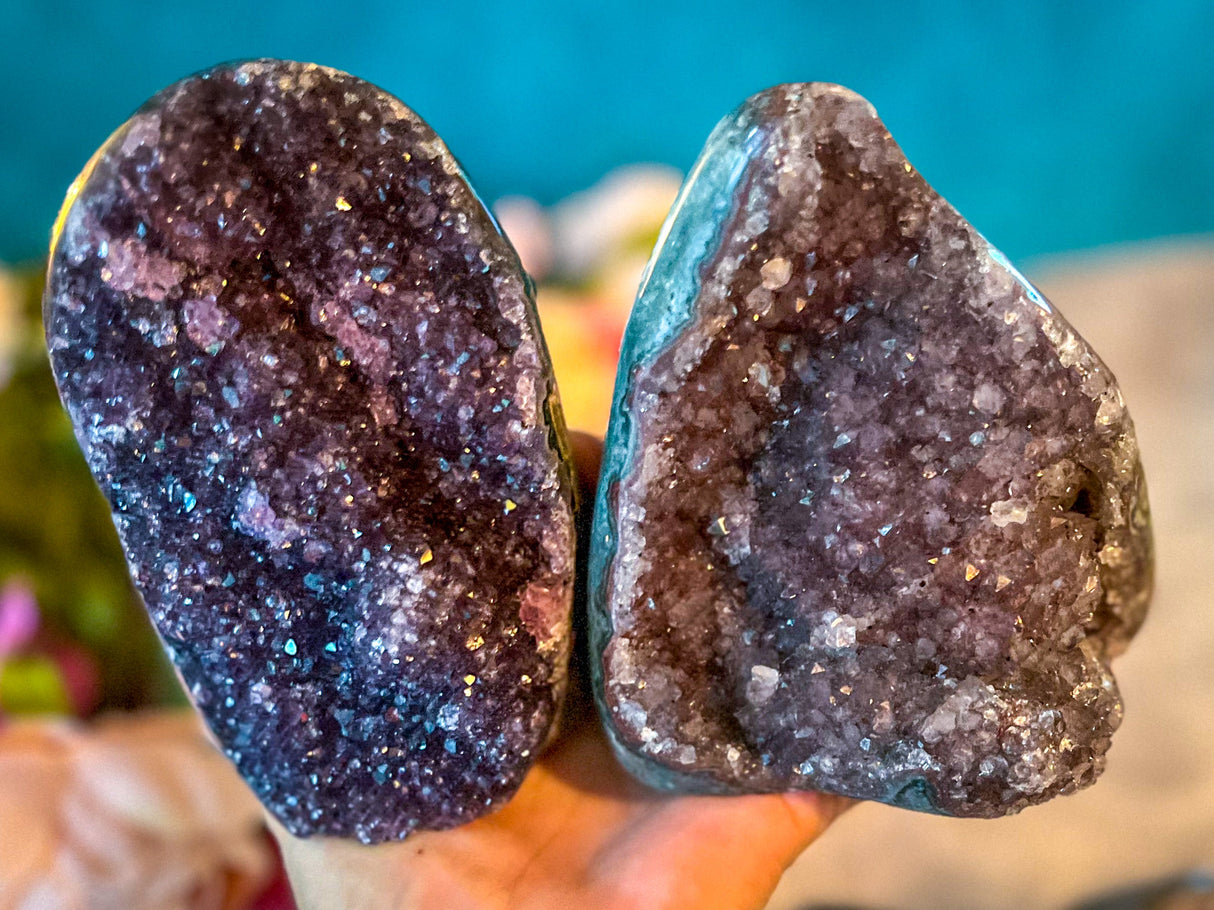 Large Semi Polished Rainbow Amethyst Cathedrals, Pink Amethyst, Raw Black Amethyst Freeforms 500 gram+
