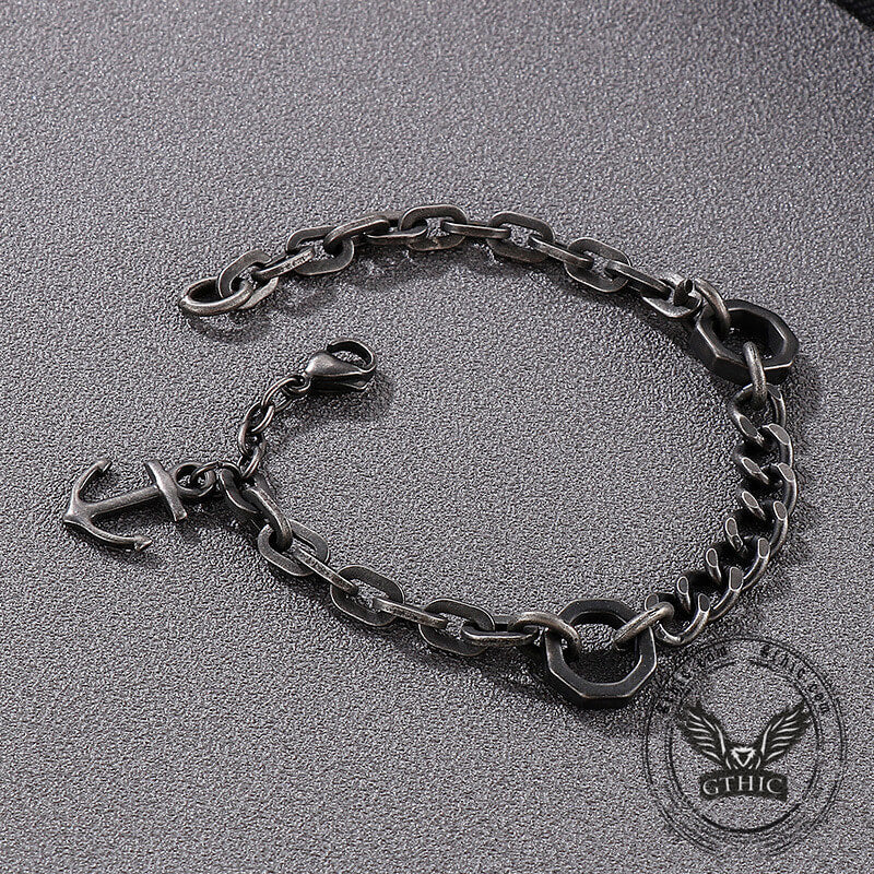 Pulsera de cadena de acero inoxidable con ancla punk marina