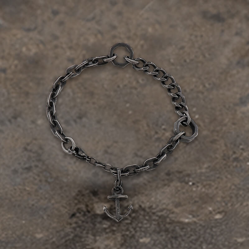 Pulsera de cadena de acero inoxidable con ancla punk marina