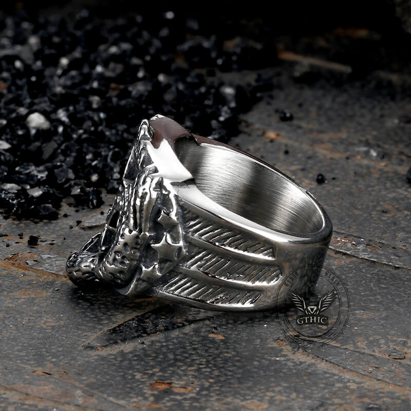 Anillo de motociclista de acero inoxidable con diseño de águila punk