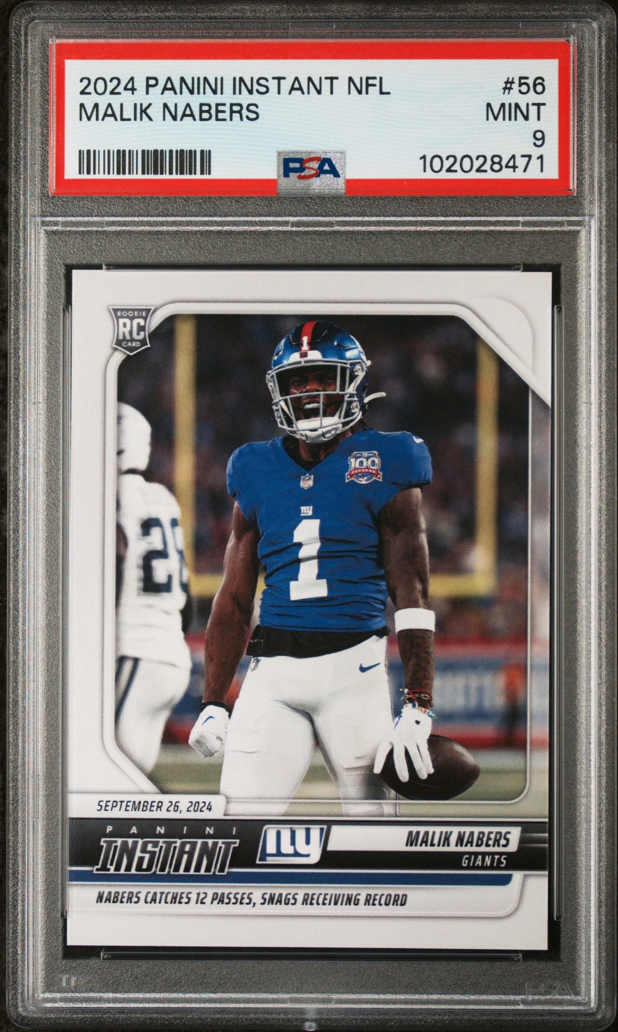 Graded 2024 Panini Instant NFL Malik Nabers #56 Rookie RC Football Card PSA 9 Mint