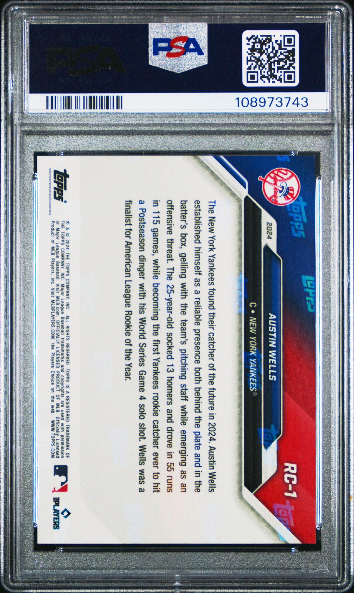 Graded 2024 Topps Now Austin Wells #RC1 Rookie Cup Team Set Rookie RC Baseball Card PSA 10 Gem Mint