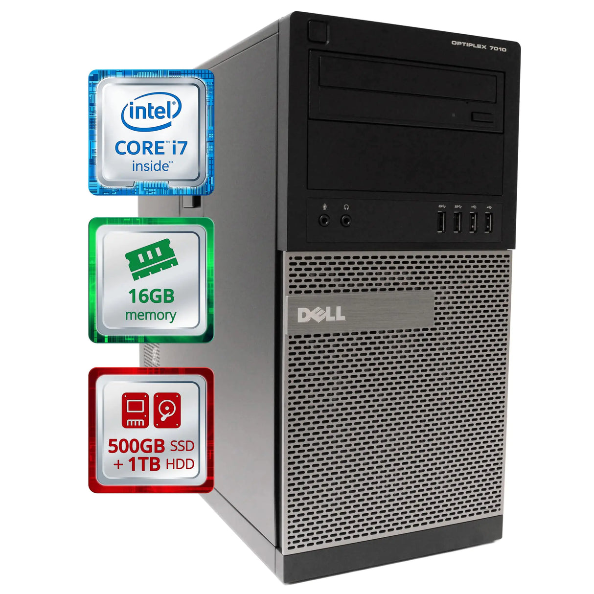 Dell OptiPlex 7010 Desktop Computer Tower | Quad Core Intel i7 (3.9GHz Turbo) | 16GB DDR3 RAM | 500GB SSD Solid State + 1TB | WiFi-5G + Bluetooth | Win 10 Pro | Home or Office PC (Renewed) - Lootquake