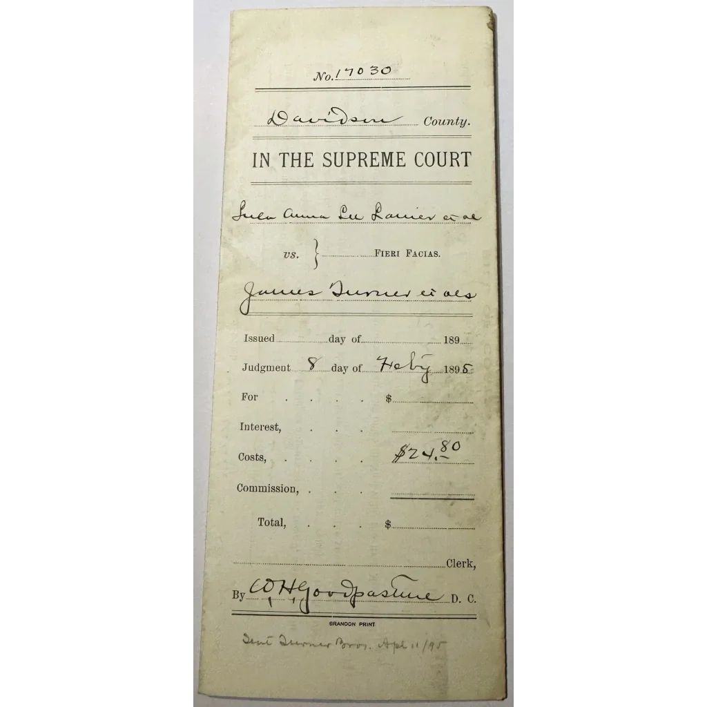 Rare 1895 Tennessee Supreme Court Case Document From Nashville