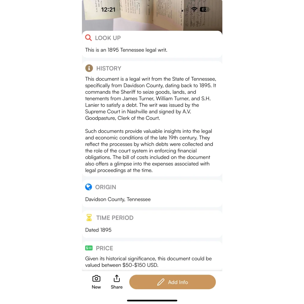 Rare 1895 Tennessee Supreme Court Case Document From Nashville