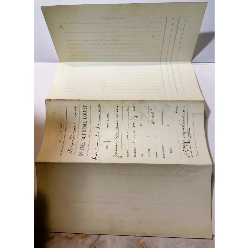 Rare 1895 Tennessee Supreme Court Case Document From Nashville