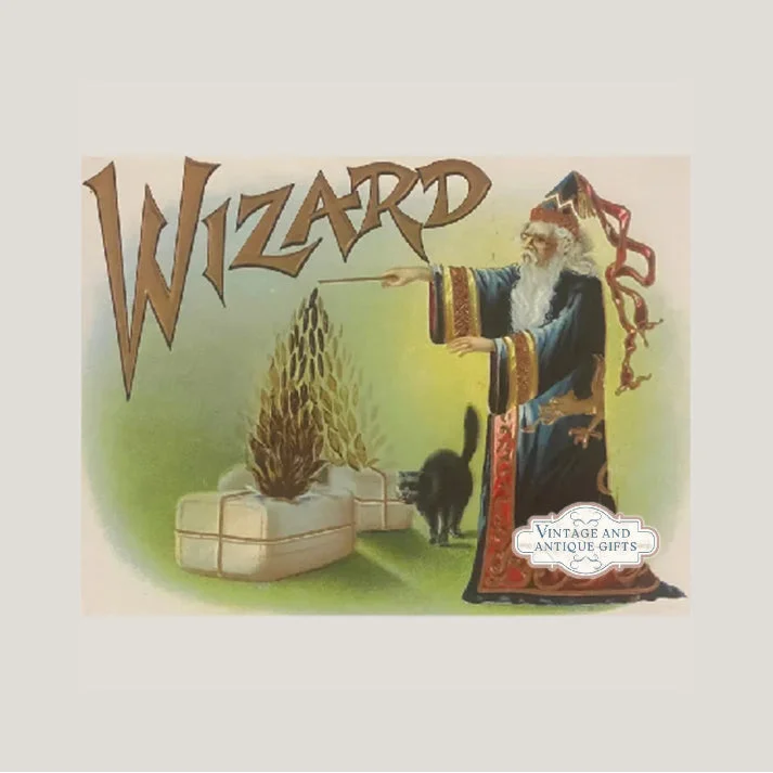 Rare 1910s Wizard Gold Embossed Cigar Label Unveils Vintage Charm