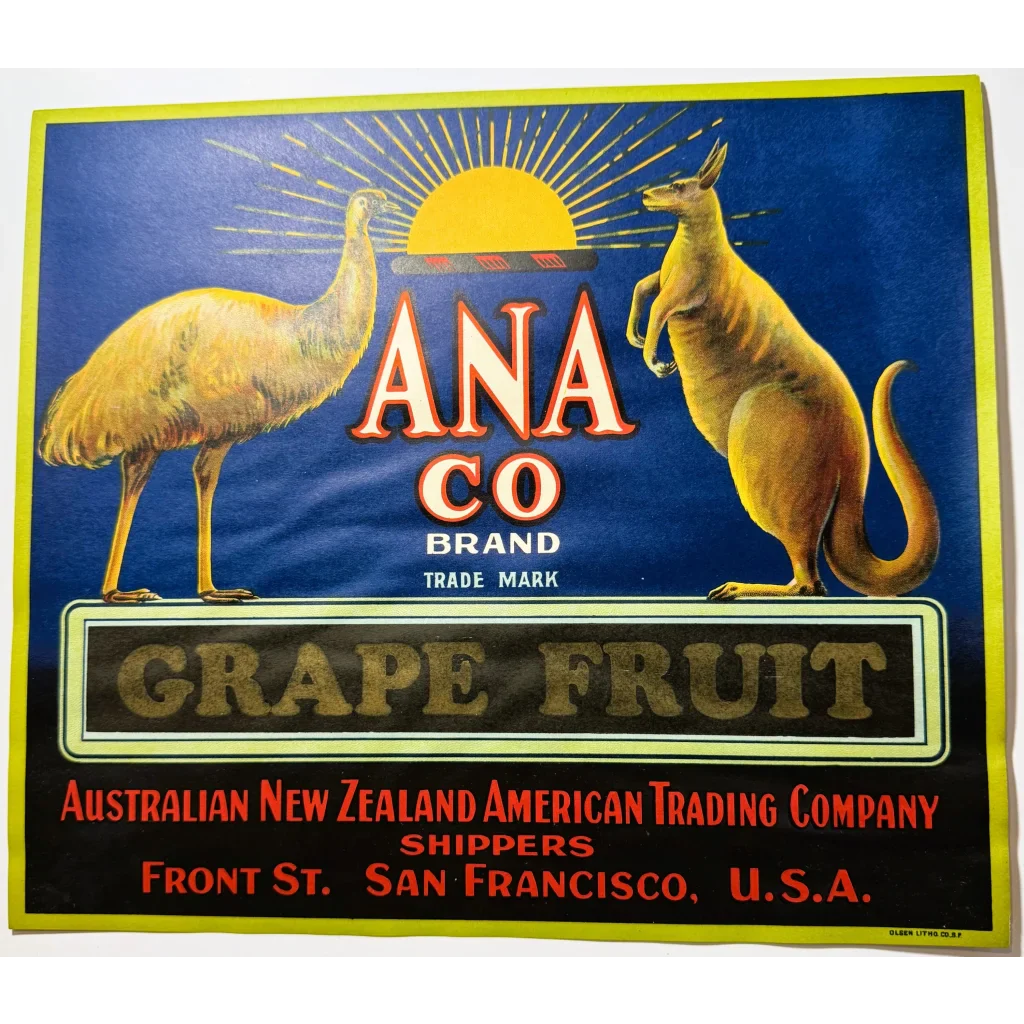 Rare 1920s Ana Emu Label from San Francisco's Aussie Trading