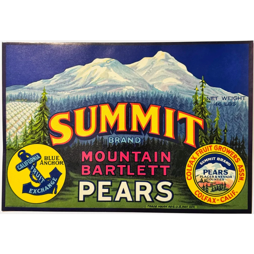 Rare 1930s Mountain Bartlett Pears Vintage Crate Label