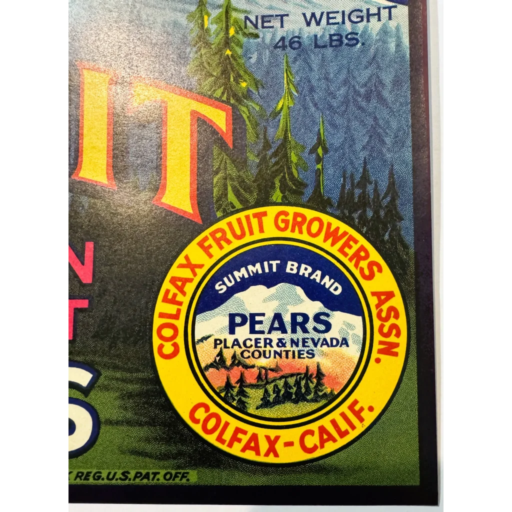 Rare 1930s Mountain Bartlett Pears Vintage Crate Label