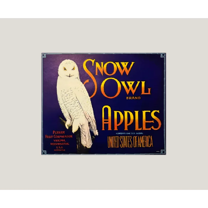 Rare 1930s Snow Owl Apple Crate Label from Yakima Washington