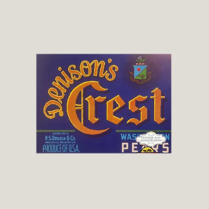 Rare 1940s Denison's Crest Crate Label from Wenatchee WA
