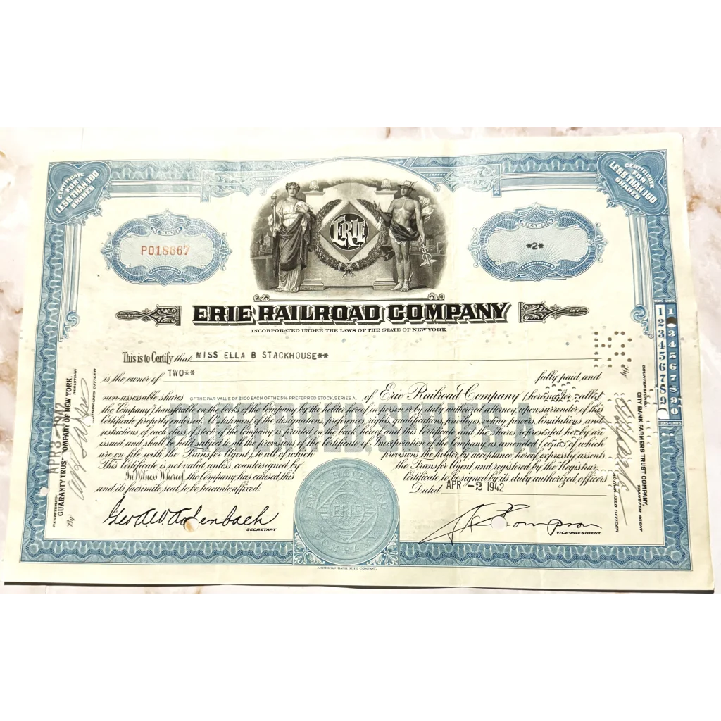 Rare 1940s Erie Railroad Stock Certificate Unearths NY History