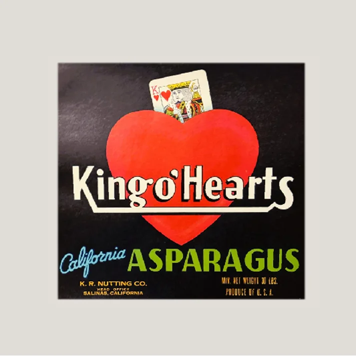 Rare 1940s King o' Hearts Asparagus Crate Label Discovered