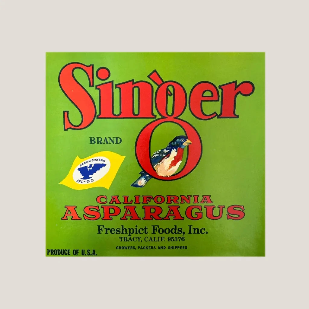Rare 1940s Singer Asparagus Crate Label from Freshpict Foods