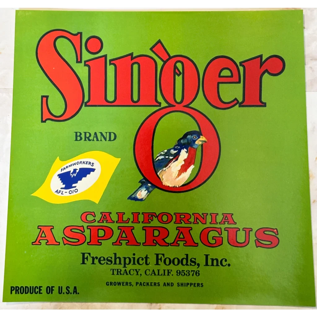 Rare 1940s Singer Asparagus Crate Label from Freshpict Foods