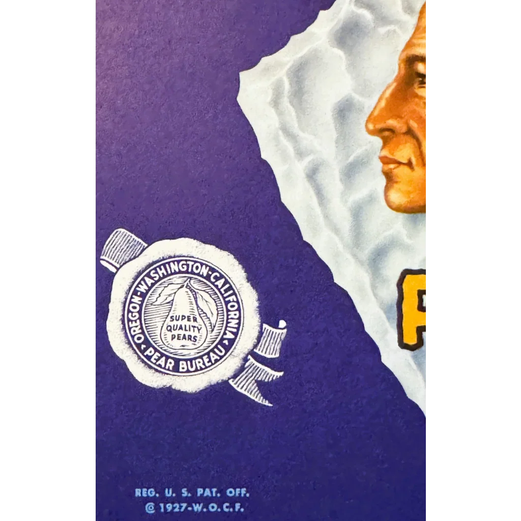 Rare 1940s Wenoka Pear Label Showcases Native American Design