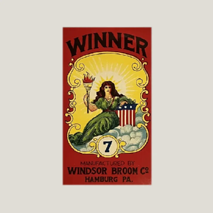 Rare 1940s Winner Broom Label Patriotic WW2 Antique Vintage Find